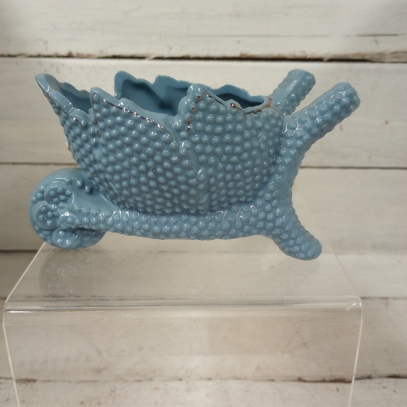 Vintage Pottery Wheelbarrow Planter Blue Silver Ceramic, Flowers, Succulents - Picture 6 of 12